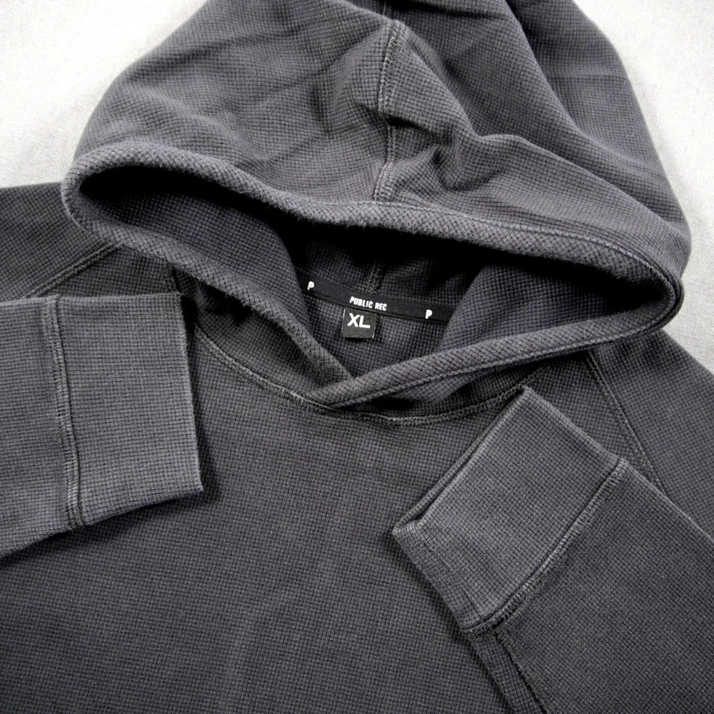 Public Rec Waffle Knit Raglan XL Men Hoodie Thermal Black Gym Essential Pullover